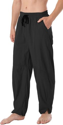 perdontoo Men's Linen Cotton Loose Fit Casual Lightweight Elastic Waist Summer Beach Pants in Kuwait