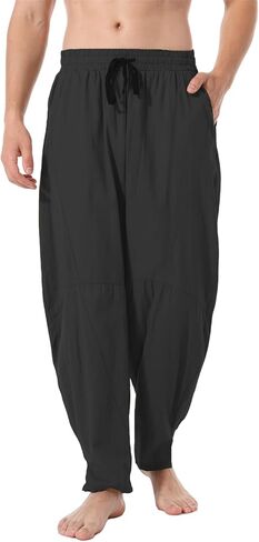perdontoo Men's Linen Cotton Loose Fit Casual Lightweight Elastic Waist Summer Beach Pants in Kuwait