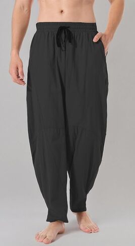 perdontoo Men's Linen Cotton Loose Fit Casual Lightweight Elastic Waist Summer Beach Pants in Kuwait