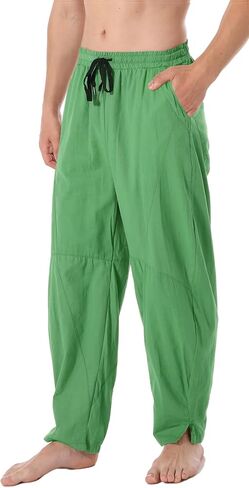 perdontoo Men's Linen Cotton Loose Fit Casual Lightweight Elastic Waist Summer Beach Pants in Kuwait