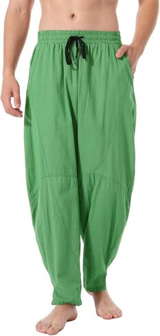 perdontoo Men's Linen Cotton Loose Fit Casual Lightweight Elastic Waist Summer Beach Pants in Kuwait