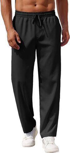 COOFANDY Mens Casual Pants Drawstring Elastic Waist Pants Linen Summer Beach Pants in Saudi Arabia