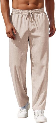 COOFANDY Mens Casual Pants Drawstring Elastic Waist Pants Linen Summer Beach Pants in Saudi Arabia