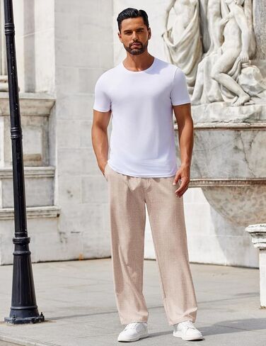 COOFANDY Mens Casual Pants Drawstring Elastic Waist Pants Linen Summer Beach Pants in Saudi Arabia