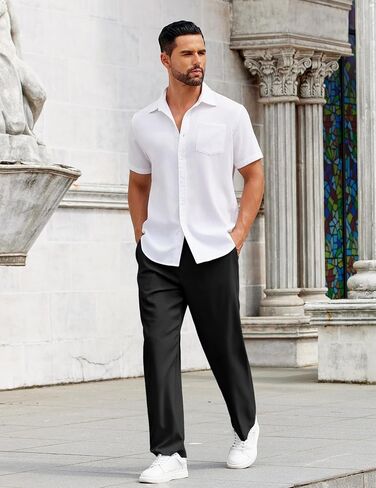 COOFANDY Mens Casual Pants Drawstring Elastic Waist Pants Linen Summer Beach Pants in Saudi Arabia