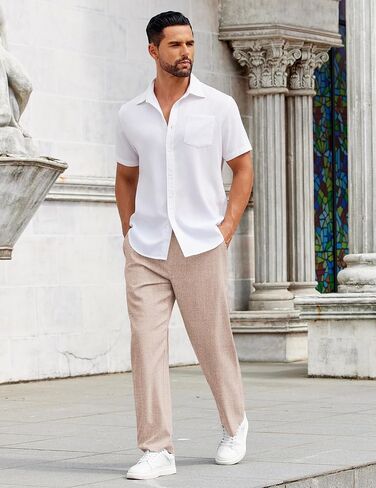COOFANDY Mens Casual Pants Drawstring Elastic Waist Pants Linen Summer Beach Pants in Saudi Arabia