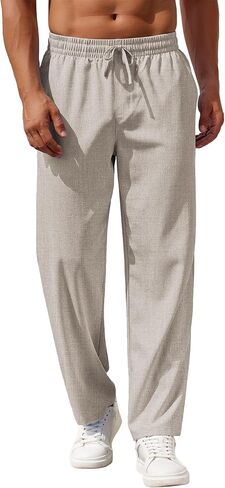 COOFANDY Mens Casual Pants Drawstring Elastic Waist Pants Linen Summer Beach Pants in Saudi Arabia