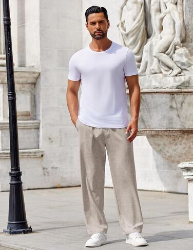 COOFANDY Mens Casual Pants Drawstring Elastic Waist Pants Linen Summer Beach Pants in Saudi Arabia