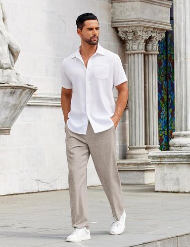 COOFANDY Mens Casual Pants Drawstring Elastic Waist Pants Linen Summer Beach Pants in Saudi Arabia