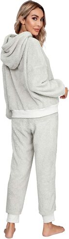 SIAEAMRG Womens Fuzzy Sherpa Fleece Pajamas Set, Long Sleeve Hoodies Pajama Pants 2 Piece Outfits Loungewear Sleepwear in Kuwait