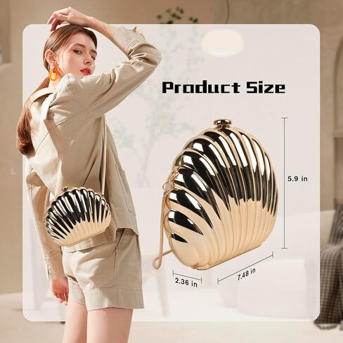 QZUnique Conch/Shell Shoulder Handbag Novelty Chain Strap Purse Acrylic Fashion Crossbody Evening Bag Clutch for Women Girl in Kuwait