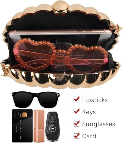 QZUnique Conch/Shell Shoulder Handbag Novelty Chain Strap Purse Acrylic Fashion Crossbody Evening Bag Clutch for Women Girl in Kuwait