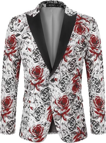 MAGE MALE Men's Floral Blazer Two Button Dress Party Suit Jacket Notched Lapel Slim Fit Stylish Top in Saudi Arabia