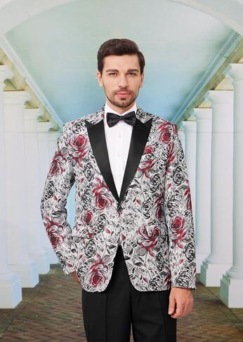 MAGE MALE Men's Floral Blazer Two Button Dress Party Suit Jacket Notched Lapel Slim Fit Stylish Top in Saudi Arabia