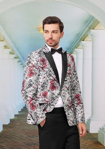 MAGE MALE Men's Floral Blazer Two Button Dress Party Suit Jacket Notched Lapel Slim Fit Stylish Top in Saudi Arabia