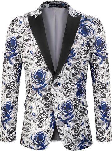 MAGE MALE Men's Floral Blazer Two Button Dress Party Suit Jacket Notched Lapel Slim Fit Stylish Top in Saudi Arabia
