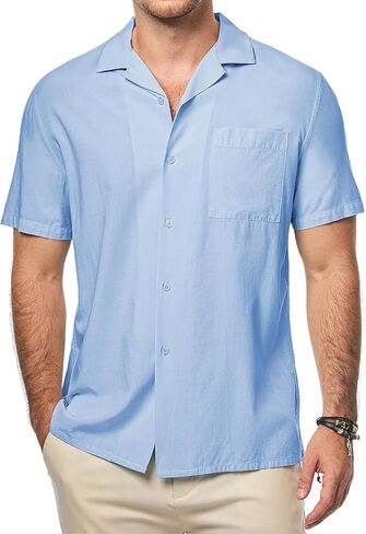 JMIERR Men's Casual Lyocell Button Down Shirt Short Sleeve Beach Shirt in Kuwait