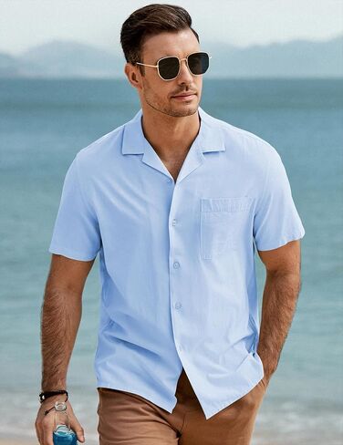 JMIERR Men's Casual Lyocell Button Down Shirt Short Sleeve Beach Shirt in Kuwait