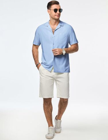 JMIERR Men's Casual Lyocell Button Down Shirt Short Sleeve Beach Shirt in Kuwait