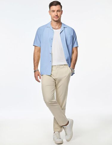 JMIERR Men's Casual Lyocell Button Down Shirt Short Sleeve Beach Shirt in Kuwait