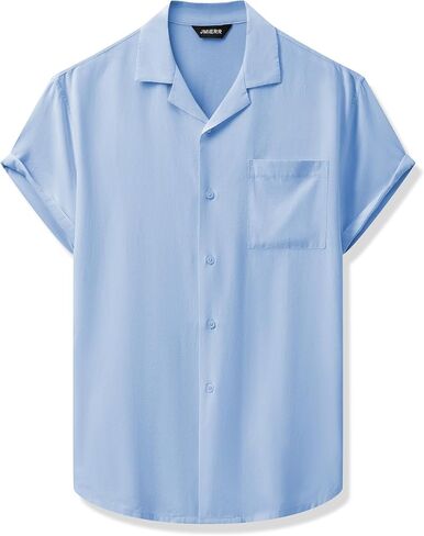 JMIERR Men's Casual Lyocell Button Down Shirt Short Sleeve Beach Shirt in Kuwait
