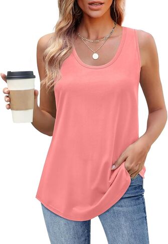 OFEEFAN Womens Tank Tops Loose Fit Scoop Neck Casual Summer Tops Curvy Hem in Kuwait