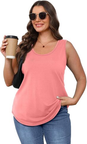 OFEEFAN Womens Tank Tops Loose Fit Scoop Neck Casual Summer Tops Curvy Hem in Kuwait
