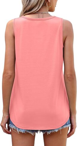 OFEEFAN Womens Tank Tops Loose Fit Scoop Neck Casual Summer Tops Curvy Hem in Kuwait