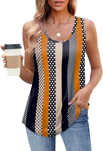 OFEEFAN Womens Tank Tops Loose Fit Scoop Neck Casual Summer Tops Curvy Hem in Kuwait