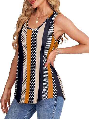 OFEEFAN Womens Tank Tops Loose Fit Scoop Neck Casual Summer Tops Curvy Hem in Kuwait