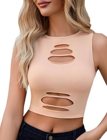 Avidlove Fishnet Top for Women Sexy Cut Out Crop Short Hollow Out Cropped Tank Top in Saudi Arabia