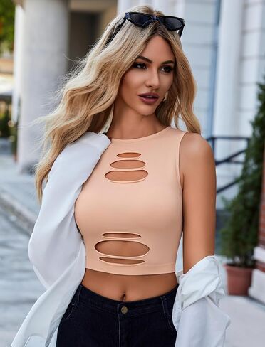 Avidlove Fishnet Top for Women Sexy Cut Out Crop Short Hollow Out Cropped Tank Top in Saudi Arabia