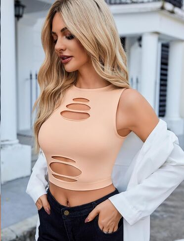 Avidlove Fishnet Top for Women Sexy Cut Out Crop Short Hollow Out Cropped Tank Top in Saudi Arabia