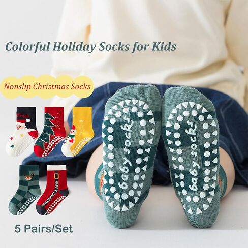 Baby Toddler Christmas Socks Kids Non Slip Grip Socks Xmas Cotton Winter Holiday Cozy Socks for Boy/Girl Children in Saudi Arabia