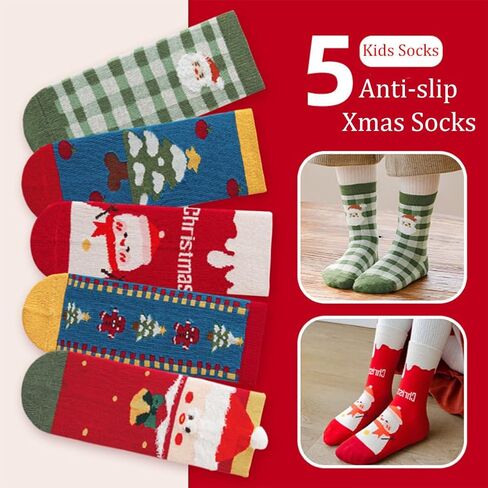 Baby Toddler Christmas Socks Kids Non Slip Grip Socks Xmas Cotton Winter Holiday Cozy Socks for Boy/Girl Children in Saudi Arabia