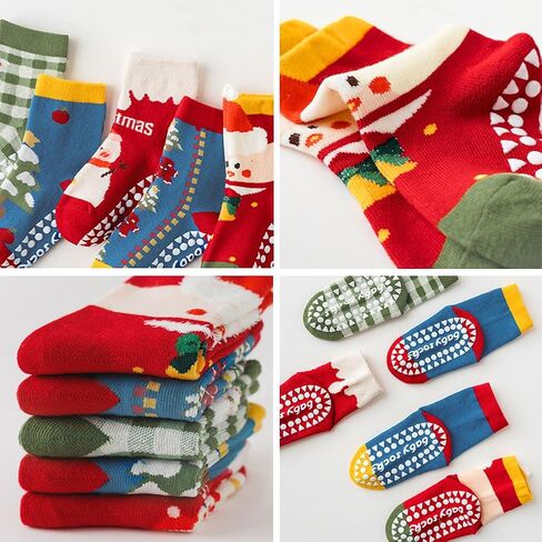 Baby Toddler Christmas Socks Kids Non Slip Grip Socks Xmas Cotton Winter Holiday Cozy Socks for Boy/Girl Children in Saudi Arabia
