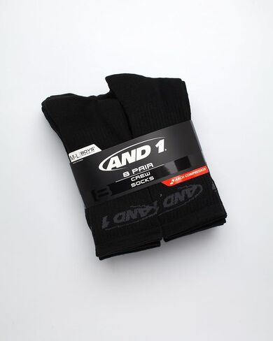 AND1 Boys' Crew Socks - 8 Pack Soft Athletic Mid Calf Socks for Boys - Boys Cushioned Sports Crew Socks (S-L) in Kuwait