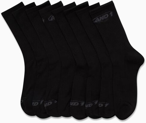 AND1 Boys' Crew Socks - 8 Pack Soft Athletic Mid Calf Socks for Boys - Boys Cushioned Sports Crew Socks (S-L) in Kuwait