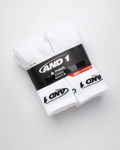 AND1 Boys' Crew Socks - 8 Pack Soft Athletic Mid Calf Socks for Boys - Boys Cushioned Sports Crew Socks (S-L) in Kuwait