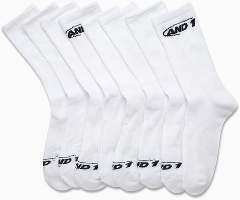 AND1 Boys' Crew Socks - 8 Pack Soft Athletic Mid Calf Socks for Boys - Boys Cushioned Sports Crew Socks (S-L) in Kuwait