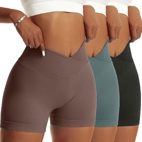 YOAKUKA Women Yoga Shorts 3 Pieces V Cross High Waist Sport Shorts Workout Seamless Athletic Booty Scrunch Gym Shorts
