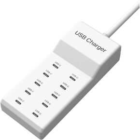 USB C Charging Station, 10 Ports USB C Charger Dock Desktop 100W Multi Port with PD Fast Charger, Compatible with iPhone 15/14/13/12/11/Pro/Pro Max/Samsung S23/S22/S21/Tablet/Watch/Headphones