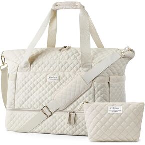 ETRONIK Travel Bag, Weekender Bags for Women, Personal Item Travel Bag with Wet Pocket, Duffel Bag for Travel with Shoes Compartment, 37L Hospital Bag for Labor and Delivery (Beige)