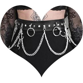 MJartoria Punk Waist Chain Belt Faux Leather Body Chains Body Jewelry Accessories Gothic Waist Jewelry for Women (Black)