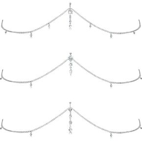 Hicarer 3 Pieces Silver Crystal Belly Ring with Chain Rhinestone Waist Body Chain Bikini Belly Chain Beach Accessories Jewelry for Women Adults(Silver)
