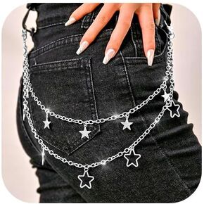 Punk Star Pants Chain Silver Layered Wallet Chain Goth Jean Chain for Women and Men