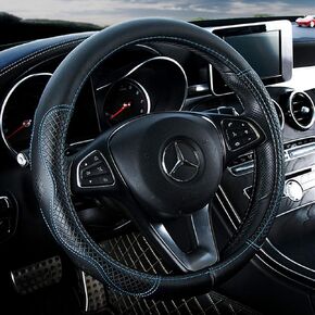 Red Rain Black Leather Steering Wheel Cover Cowhide Wheel Cover Genuine Leather BMW Steering Wheel Cover Universal Size M / 15inch Fit Car/Auto/SUV (A-Black-M)