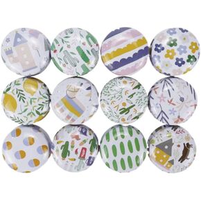 KUMGROT 12pcs Round Empty Colorful Metal Tin Metal Lipstick Container Mini Tin Cans for Candy Candle Powder Salve Eye Shadow Cartoon Pattern
