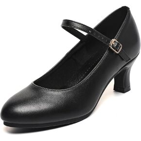 Classic Ballroom Dance Shoes for Women, Black Character Shoes, Prom Dance Heels with Low Kitten Heels Ankle Strap Rubber Sole Design, Dress Shoes for Women, Formal Shoes Office Working