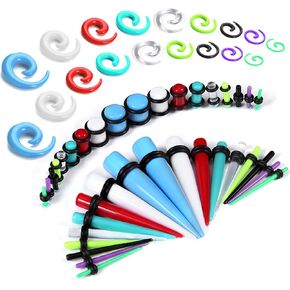طقم تمدد الأذن 54 قطعة من BodyJ4You - مقاييس المبتدئين 14G-00G - أزرق أبيض شفاف أخضر أرجواني أكريليك مستدق حلزوني بدون سدادات مضيئة حلقات على شكل حرف O - موسعات خفيفة الوزن للجنسين والرجال والنساء in Kuwait